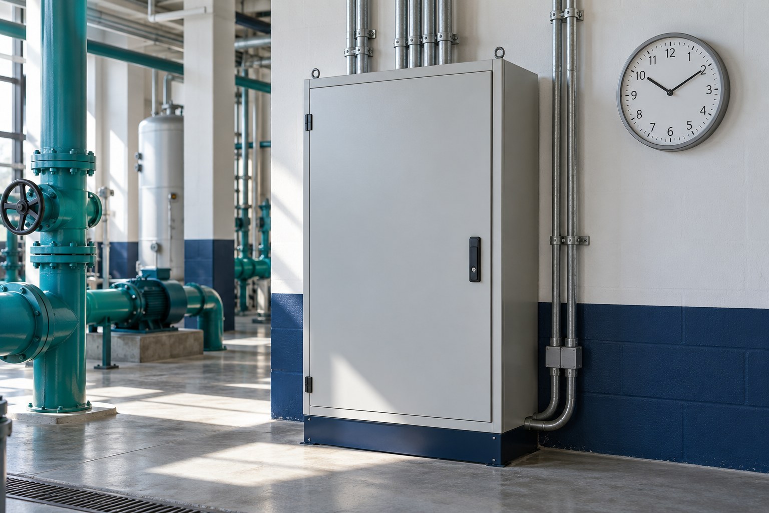 Armoire fermée et horloge dans un environnement technique