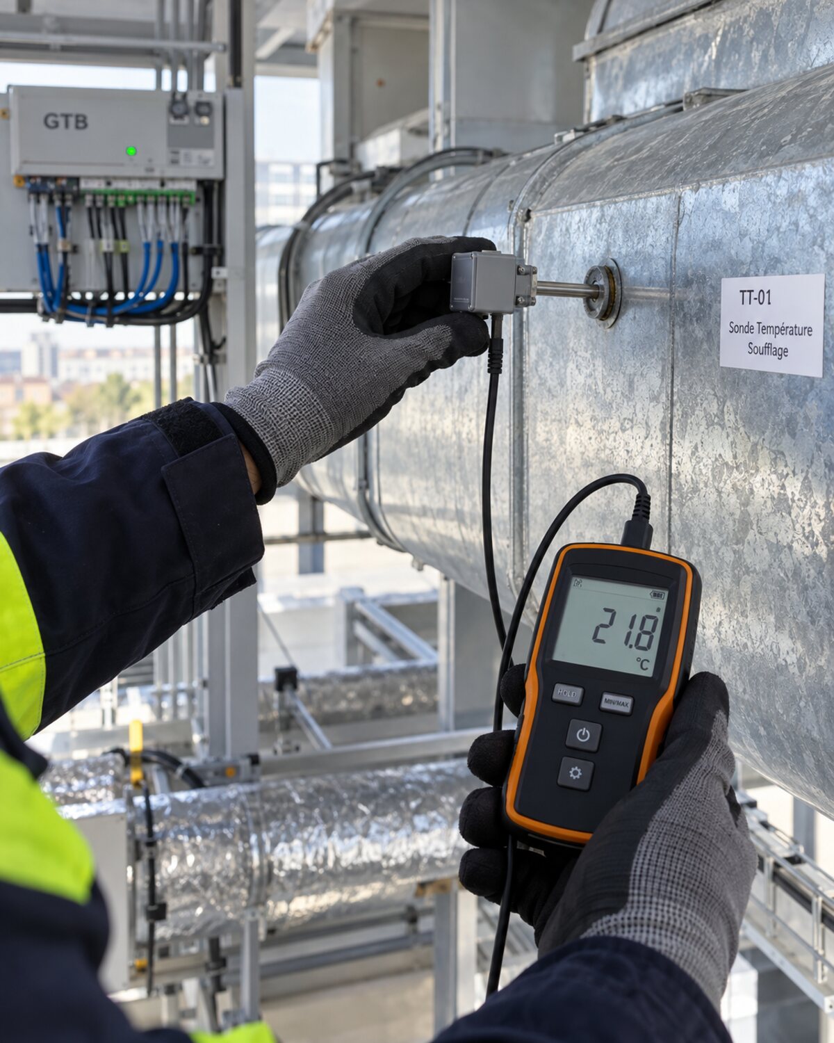 Mesure d’une sonde CVC pendant un audit GTB