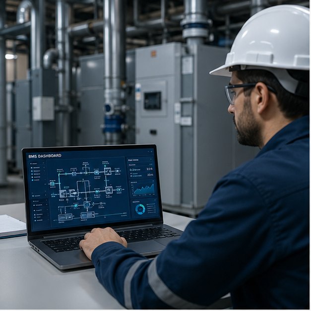 Ingénieur réalisant le commissioning GTB d’un site logistique